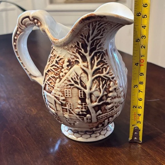 Vintage-Style Brown Ceramic Pitcher - Home Art - Picture 3 of 3